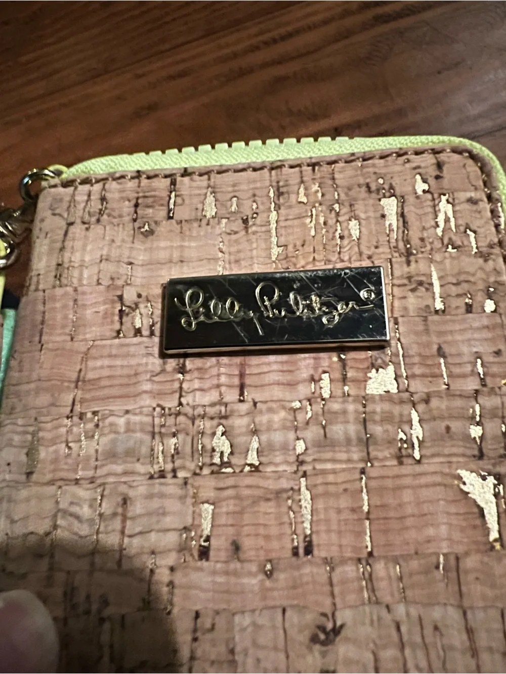 Lilly Pulitzer Cork Wristlet with Lime Trim and Gold Accent